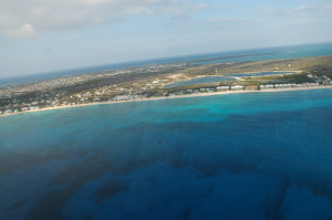 Aerial view Seven Mile Beach in Grand Cayman